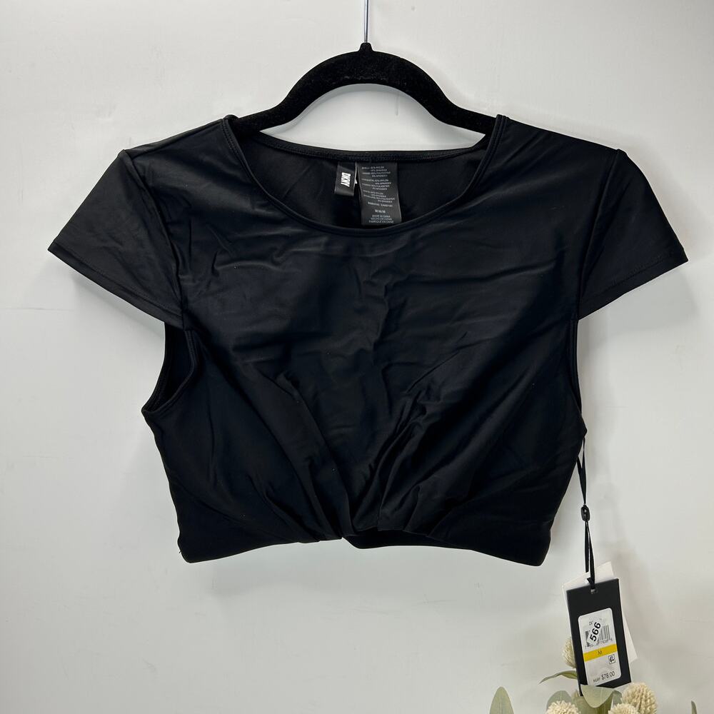 DKNY Cropped Cap Sleeve Swim Top Black Women Medium NWT Padded Cups